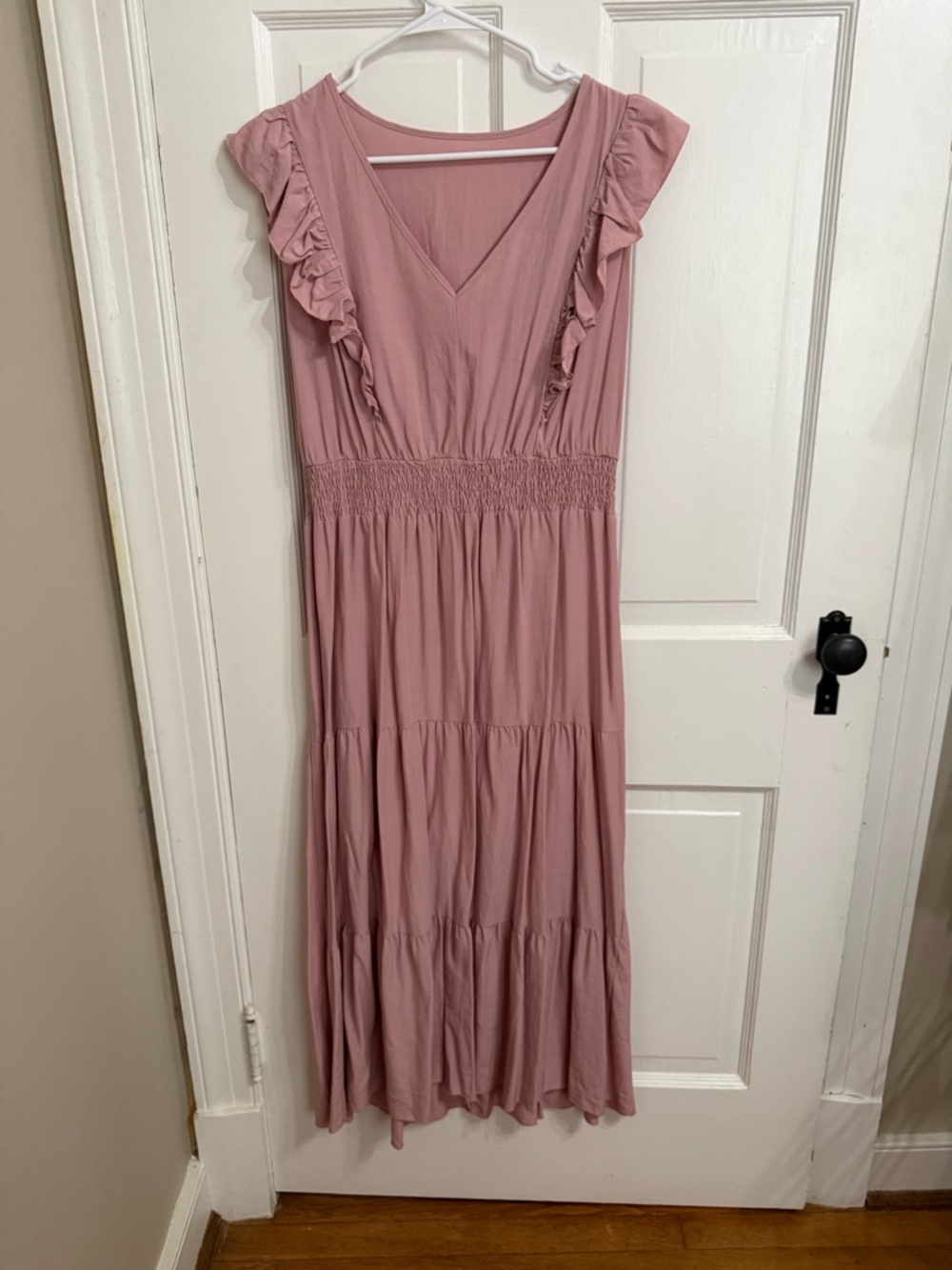SHEIN Dusty Rose Ruffle Tiered V-Neck Maxi Dress